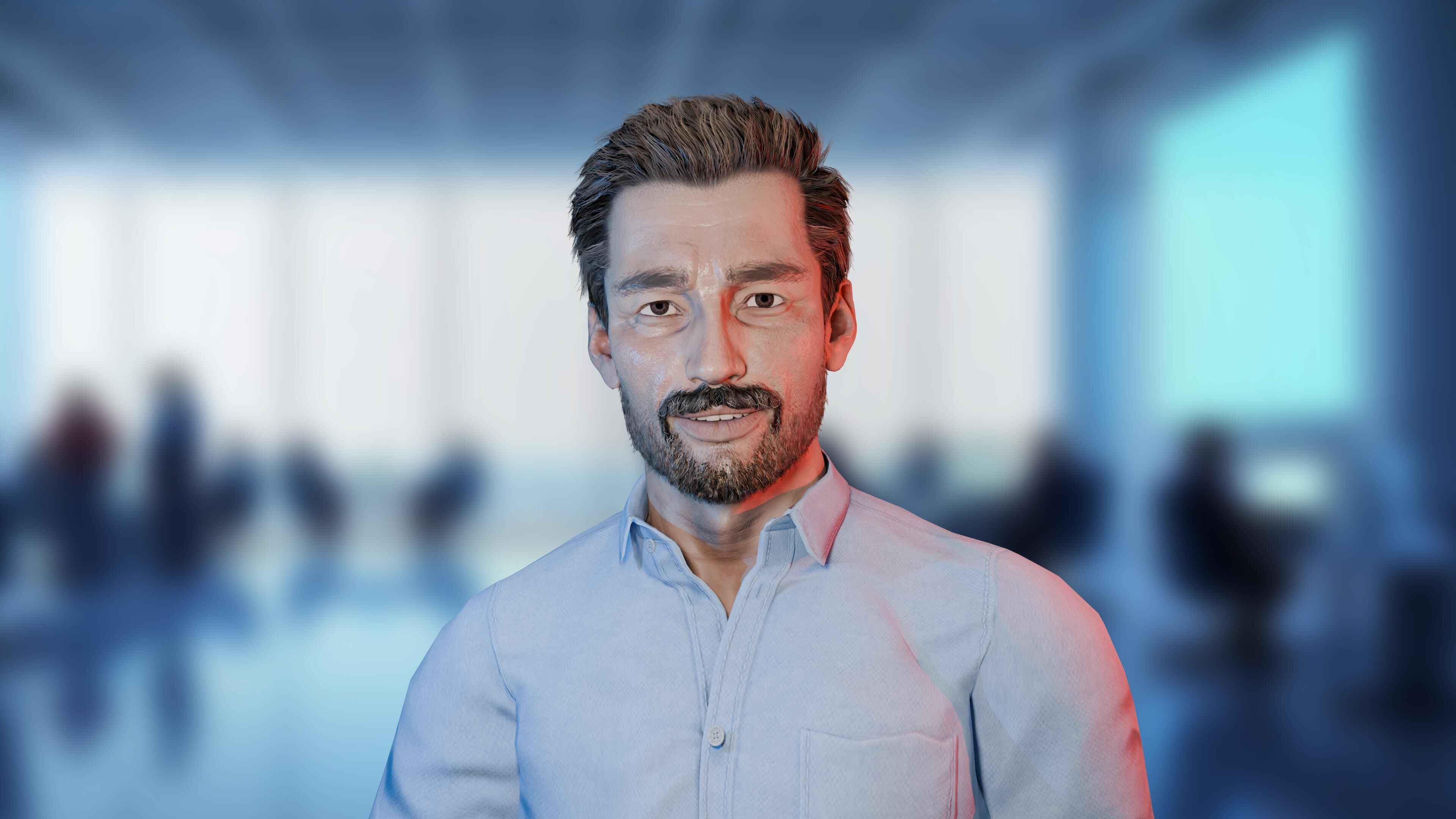 AI avatar interacting with a user from a laptop screen