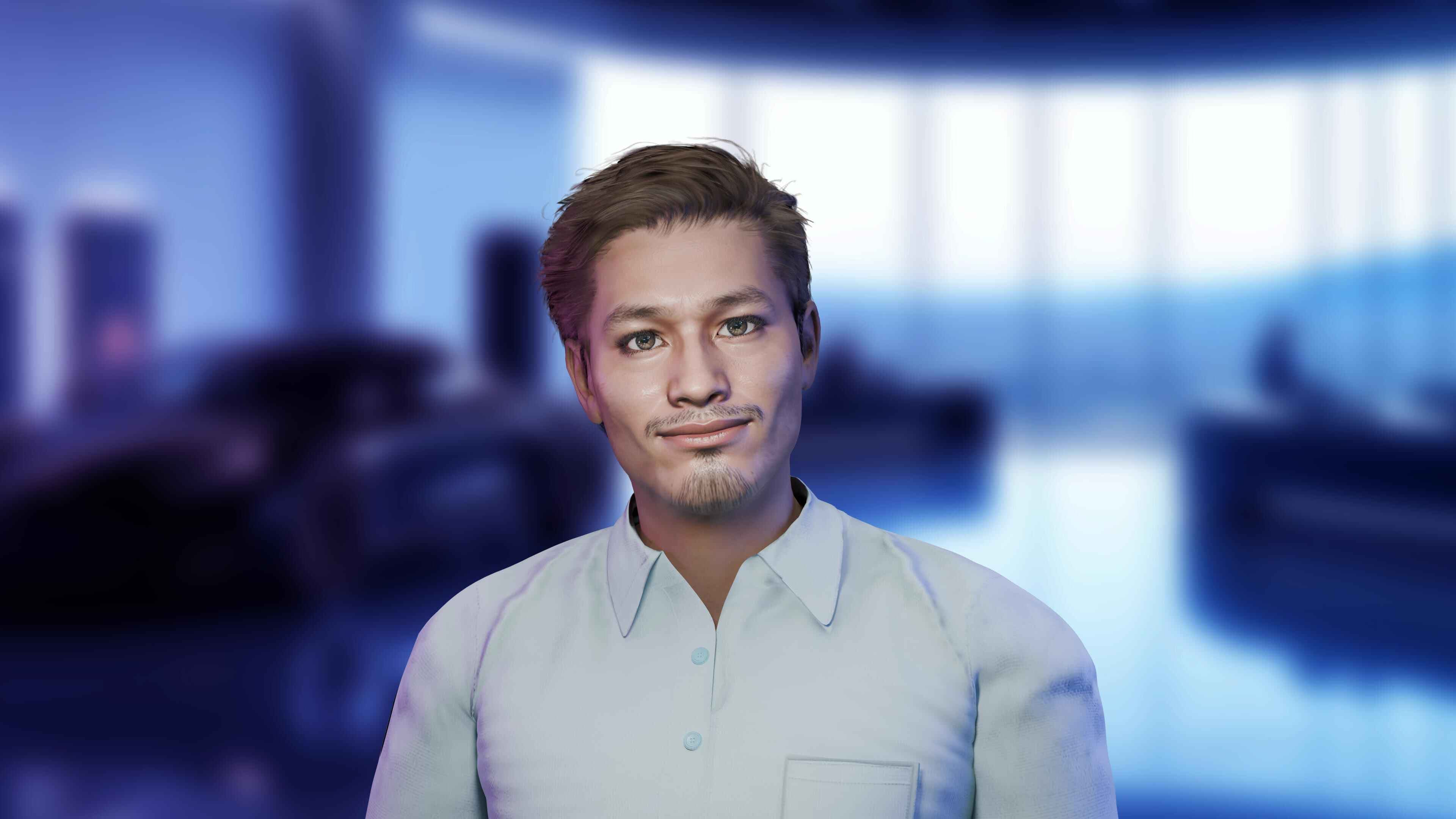 AI avatar interacting with a user from a laptop screen